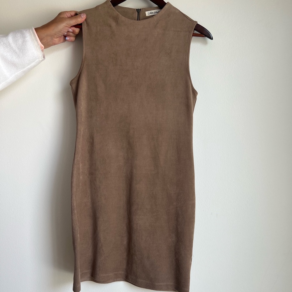 Brown Suede Mini Bodycon Style Dress